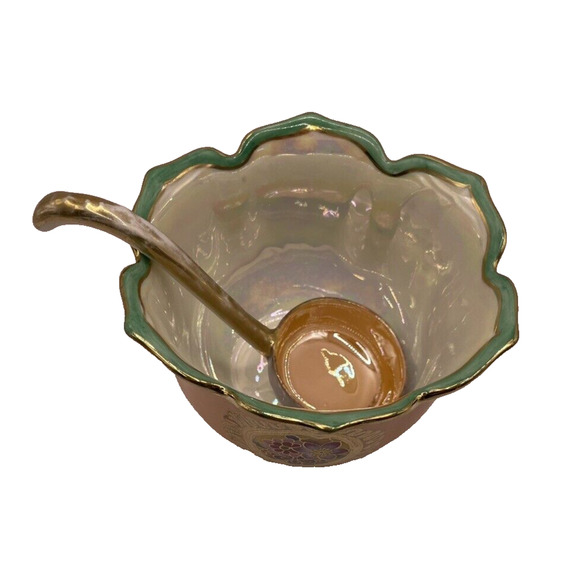 Rare Vintage Iridescent Noritake Bowl & Ladle Gold Luster Hand Painted in Japan - Picture 14 of 15